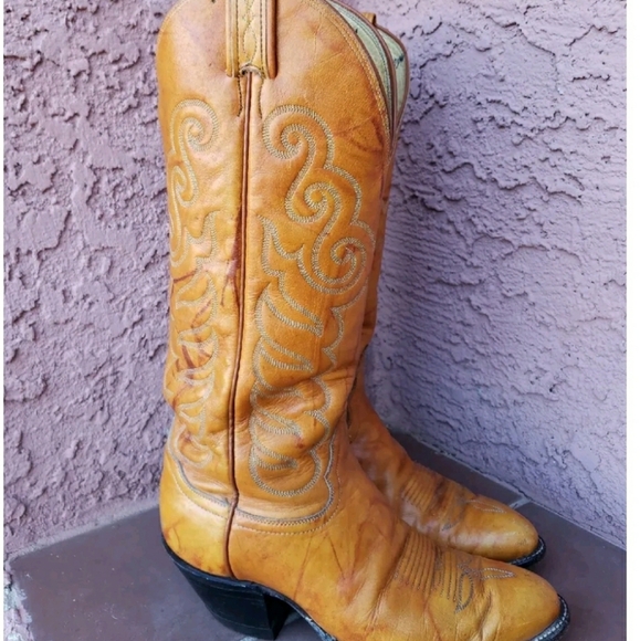Vintage Tony Lama Black Label Marbled Butterscotch Leather Western Boots 7.5 D. - Picture 4 of 10